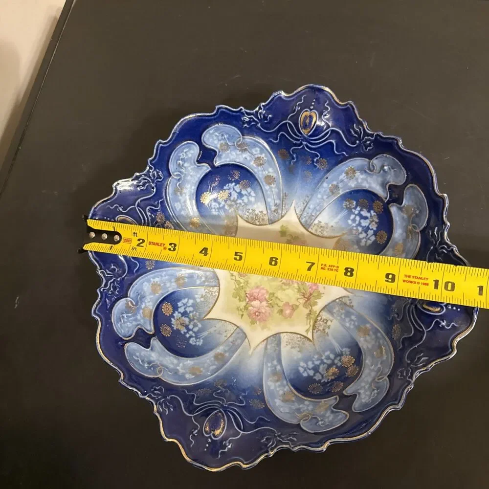 Wheelock Vienna Victorian Serving Bowl M.Z Austria Blue Floral Gilded